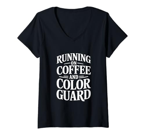 Damen Laufen auf Coffee Color Guard Performance Team Spirit T-Shirt mit V-Ausschnitt von Guardians Flag Twirling Squad Members