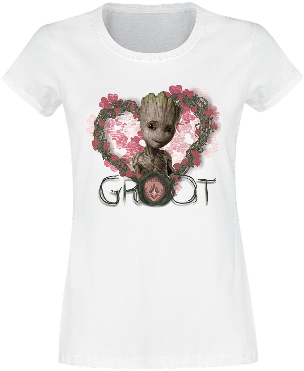 Guardians Of The Galaxy - Marvel T-Shirt - Heart Flowers - XS bis XL - für Damen - Größe XL - weiß  - Lizenzierter Fanartikel von Guardians Of The Galaxy