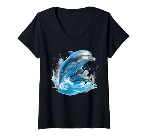 Damen Delfine T-Shirt mit V-Ausschnitt Damen Delfine T-Shirt mit V-Ausschnitt von Guaripete
