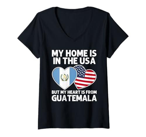 Damen My Home USA My Heart Guatemala Guatemaltekisch American Pride T-Shirt mit V-Ausschnitt Damen My Home USA My Heart Guatemala Guatemaltekisch American Pride T-Shirt mit V-Ausschnitt von Guatemala Pride Flag Apparel