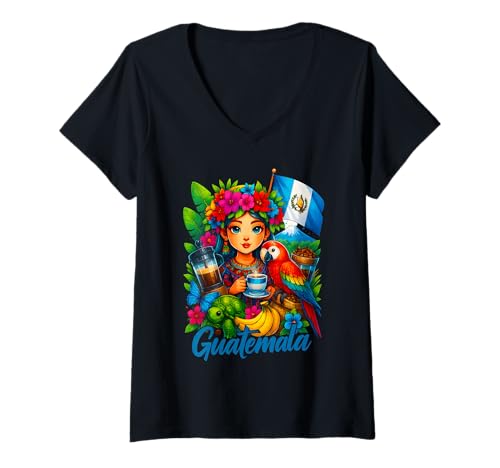 Damen Guatemaltekische Flagge Guatemala Frauen Hispanic Siesta Pride T-Shirt mit V-Ausschnitt Damen Guatemaltekische Flagge Guatemala Frauen Hispanic Siesta Pride T-Shirt mit V-Ausschnitt von Guatemalan Independence Day Apparel Men Women Kids