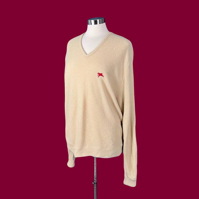 1960Er Unisex Tan V-Neck Pullover Von Montgomery Ward Classics Größe Xl Frühling Herbst von GuavaTreeVintage