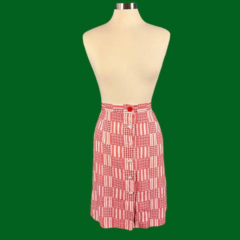 Vintage 60Er Jahre Rot-Weißer Karo-Print Mit Hoher Taille Und Rock von GuavaTreeVintage