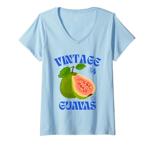 Damen Guaven Retro Fruit Vintage Guaven Label Exotic Fruit Lover T-Shirt mit V-Ausschnitt Damen Guaven Retro Fruit Vintage Guaven Label Exotic Fruit Lover T-Shirt mit V-Ausschnitt von Guavas Graphic Tropical Fruit