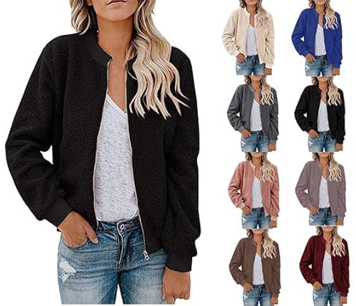 Gubsssl Fleecejacke Damen Plüschjacke Teddyjacke Wollmantel ohne Kapuze Winterjacke Gefütterte Jacke Kuscheljacke Oversize Sweatjacke Wintermantel Kleidung Frauen Mantel Beige S von Gubsssl