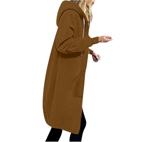 Gubsssl Sweatshirt Damen Sweatjacke Kapuzenjacke Kapuzensweatshirt Lange Jacke Oberteile mit Reißverschluss Winterjacke Training Streetwear Frauen Kapuzenpullover Oversize Hoodie Braun XXL von Gubsssl