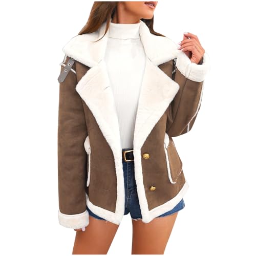Gubsssl Wildlederjacke Damen Wintermantel Warme Fleecejacke Winter Jacke Fleecemantel Gefüttert Mantel mit Taschen Wollmantel Dicke Winterjacke Plüschjacke Damen-Jacken Frauen Kleidung Kaffee S von Gubsssl