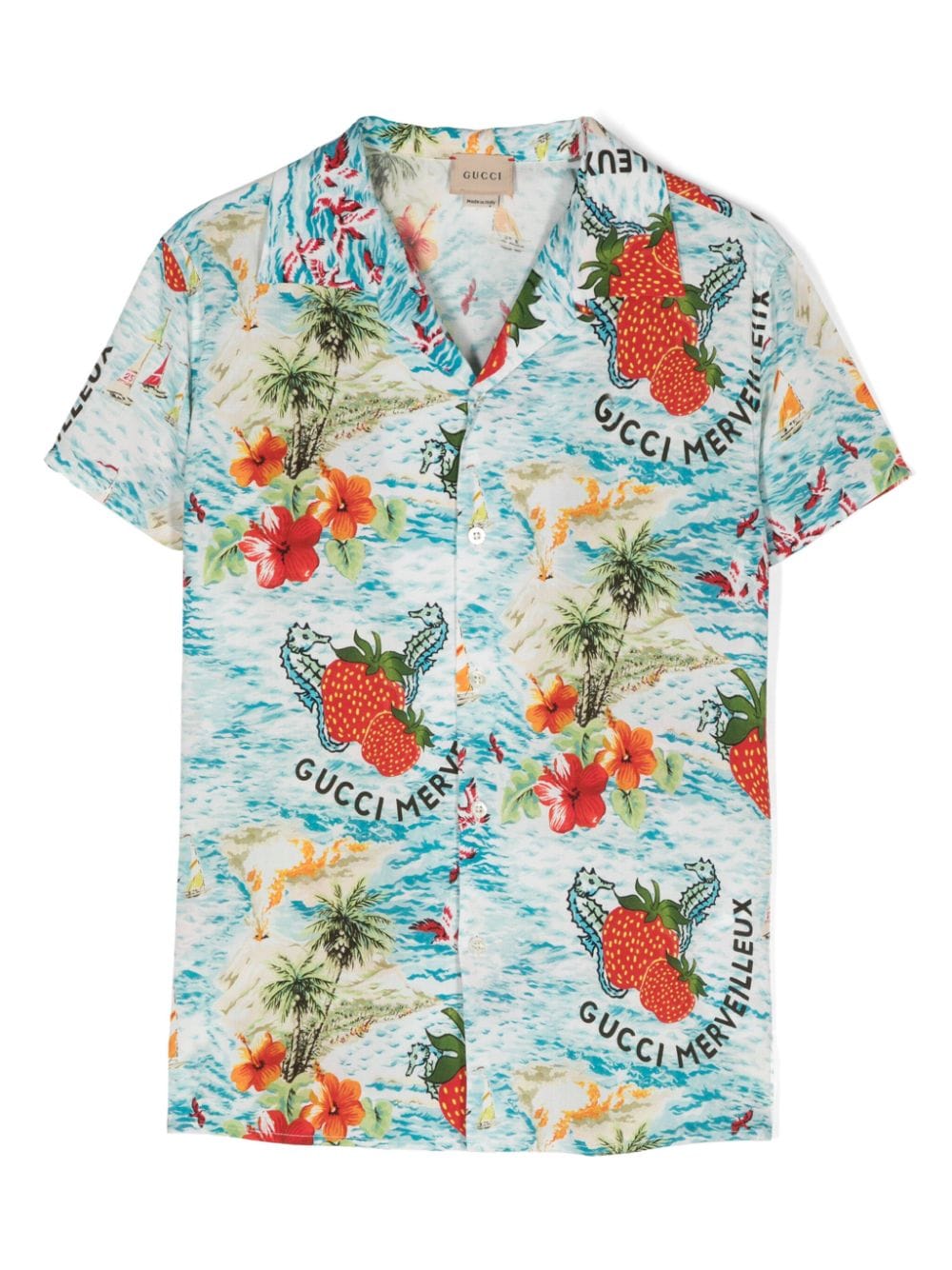 Gucci Kids Hemd mit Erdbeeren-Print - Blau von Gucci Kids