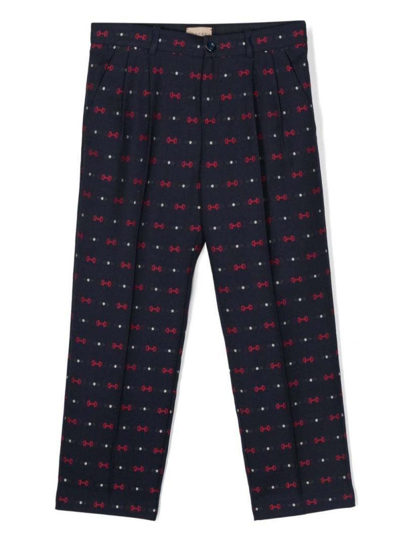 Gucci Kids Gerade Hose mit Horsebit-Stickerei - Blau von Gucci Kids