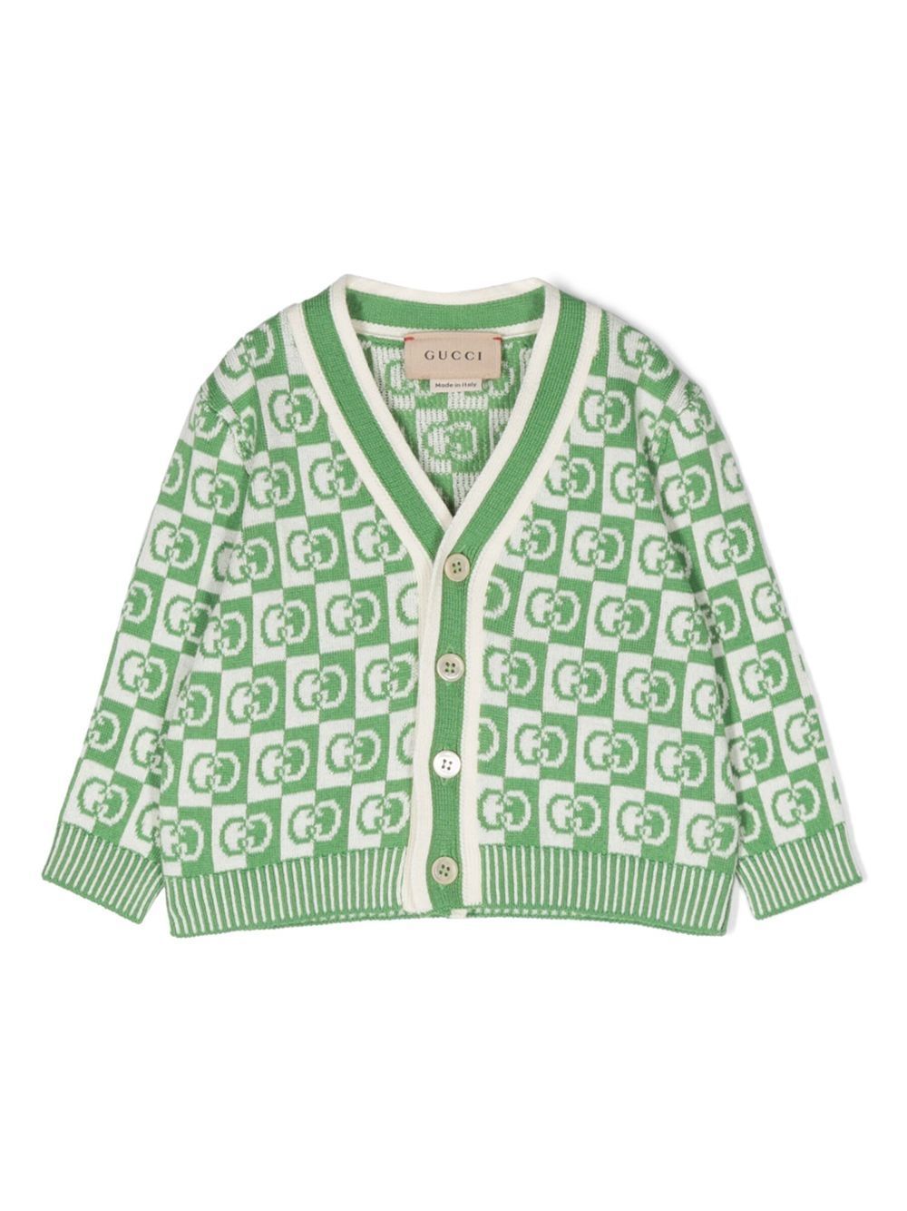 Gucci Kids Karierter Cardigan mit GG - Grün von Gucci Kids