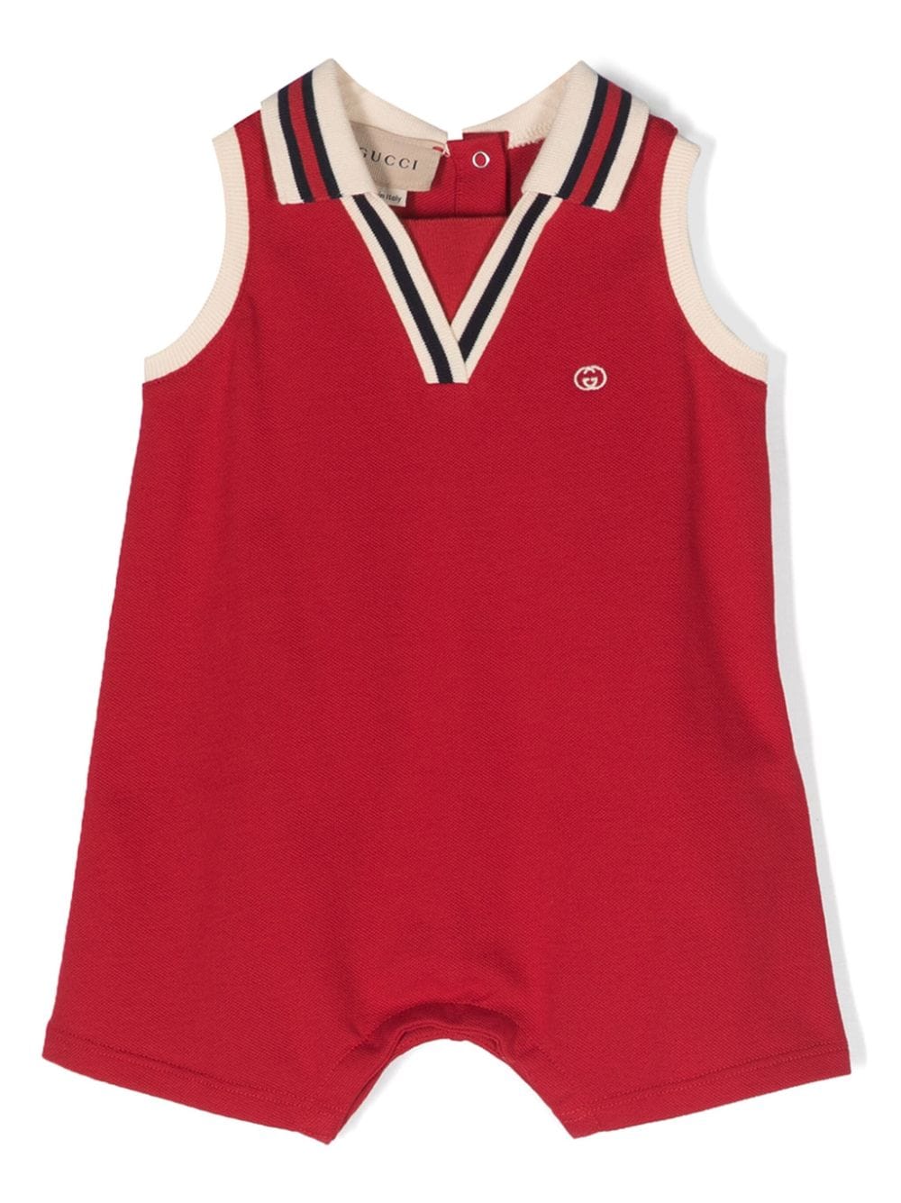 Gucci Kids Kurzer Pikee-Strampler mit Polokragen - Rot von Gucci Kids