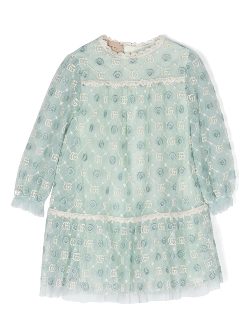 Gucci Kids Mesh-Kleid mit GG-Stickerei - Blau von Gucci Kids