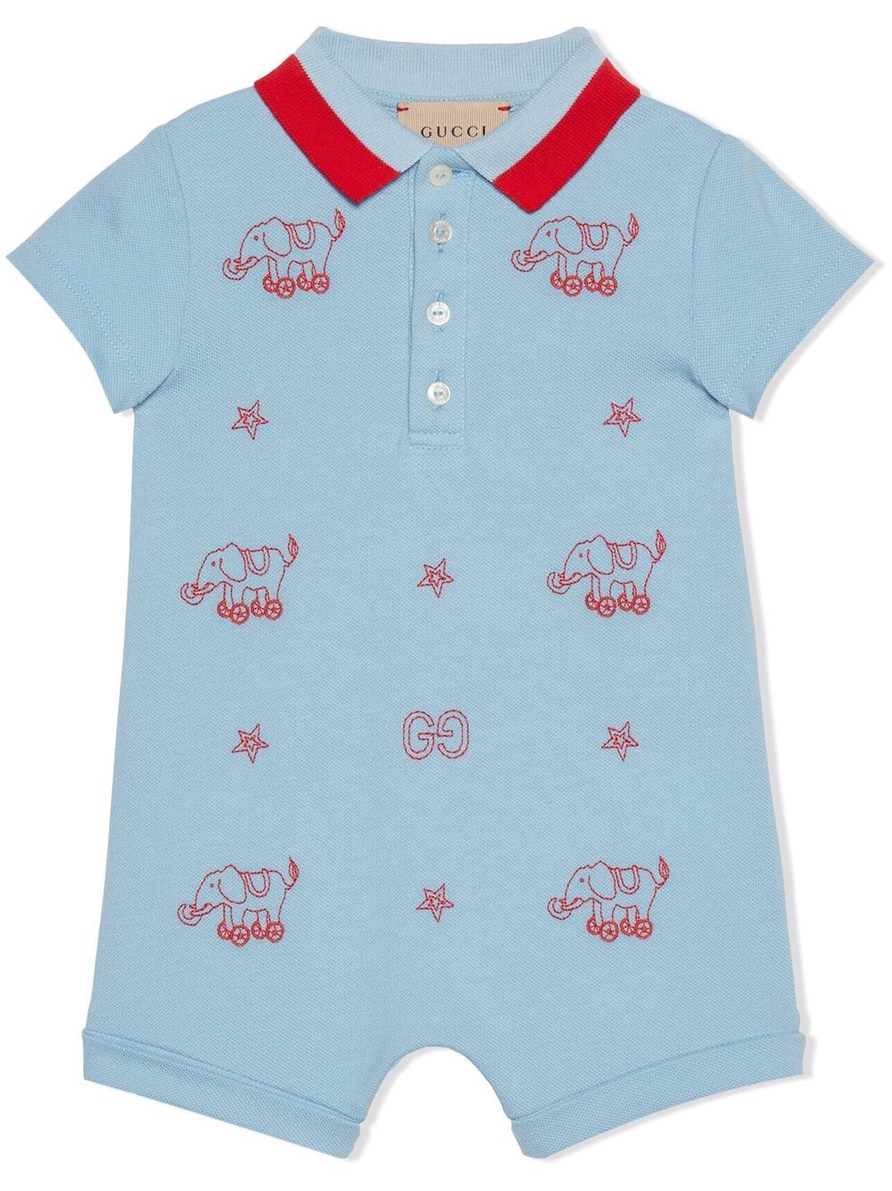 Gucci Kids Kurzer Strampler mit Elefantenstickerei - Blau von Gucci Kids