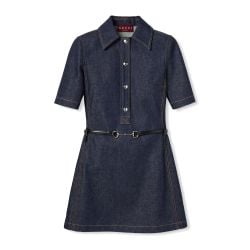 Gucci Blaue Denim-kleid Mit Pferdezügelgürtel von Gucci