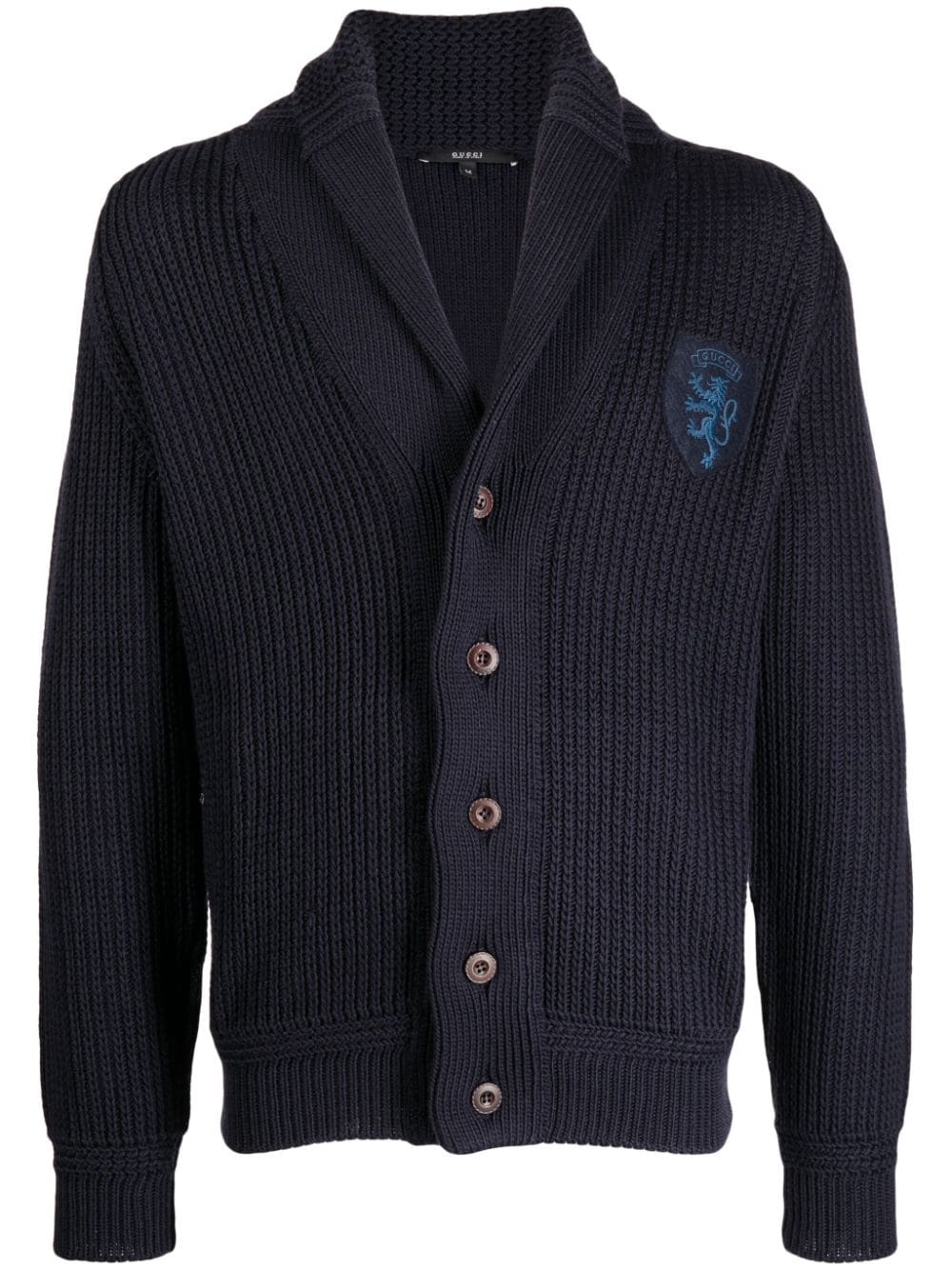 Gucci Gerippter Cardigan mit Logo-Patch - Blau von Gucci