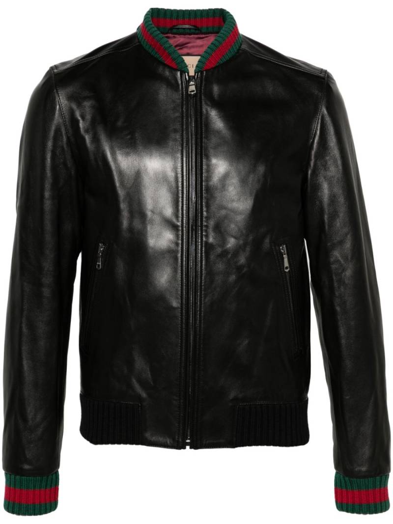 Gucci Lederjacke mit Webdetail - Schwarz von Gucci