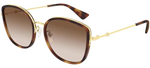 Gucci Unisex – Erwachsene GG0606SK-003-56 Sonnenbrille, Havana - Gold, 56 von Gucci