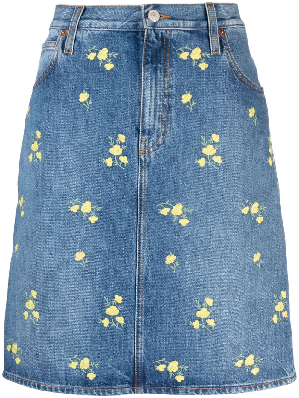 Gucci Jeansrock mit Blumen-Print - Blau von Gucci