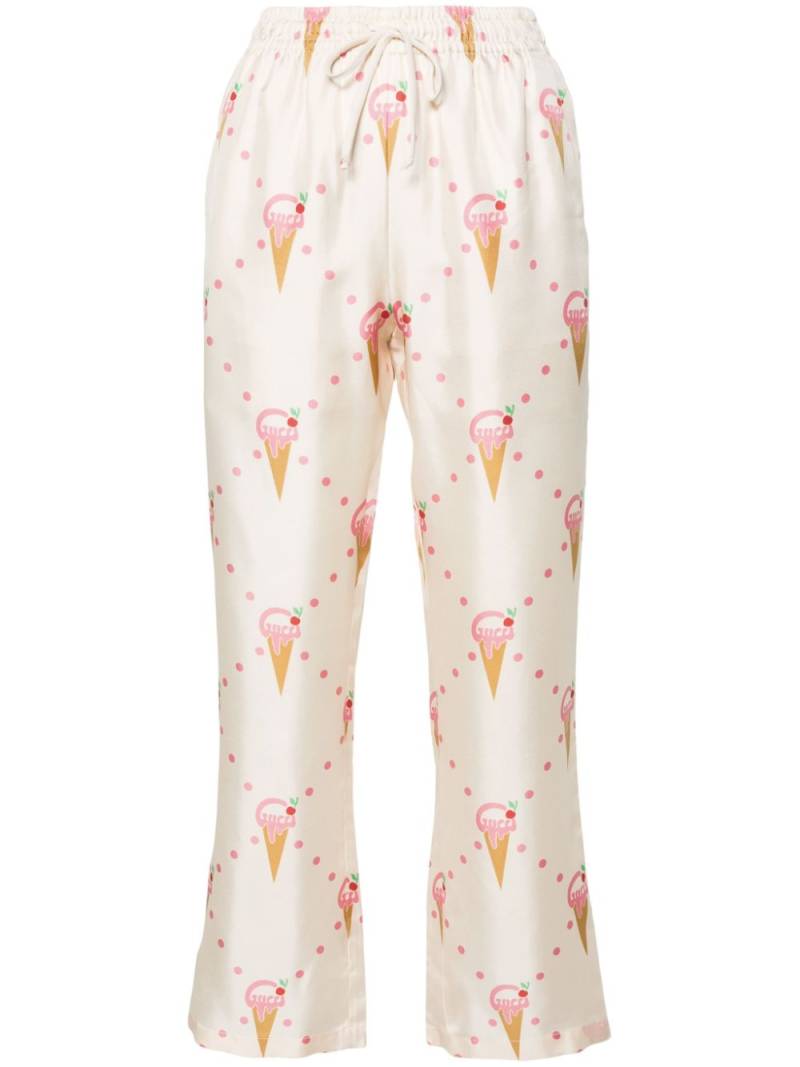 Gucci Seidenhose mit Eiscreme-Print - Nude von Gucci