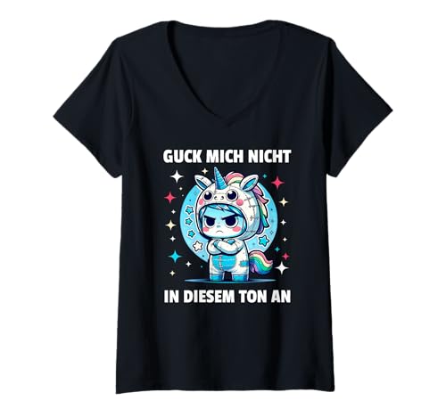 Damen Guck Mich Nicht in diesem Ton an lustige Einhorn Sprüche T-Shirt mit V-Ausschnitt Damen Guck Mich Nicht in diesem Ton an lustige Einhorn Sprüche T-Shirt mit V-Ausschnitt von Guck mich nicht in diesem Ton lustiges Einhorn