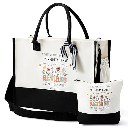 GudaAphrmix Geschenk zum Ruhestand für Frauen – Geschenktasche und Kosmetiktasche Set mit Zitaten "I'm Outta Here", Schönheit, Reisegeschenk, Abschied für Frauen, Lehrer, Krankenschwestern, Mütter von GudaAphrmix
