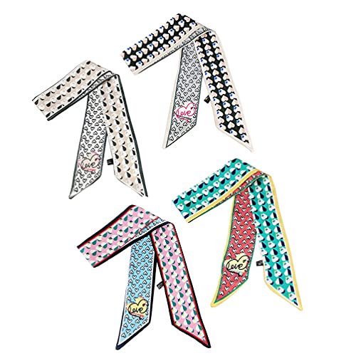 Gudessly Tasche Handtasche Griff Band Schal für Paket Band Haar Kopf Hals Halstuch Seidenschal Bracele Öl- und Tintenmalerei, Herz, 4 Stück, 2.2" Wx35.4 L von Gudessly