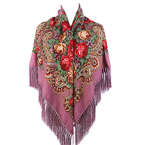 Gudessly Damen Traditioneller Schal Wickeltuch Quaste Schal Fransen Hals Kopftuch Retro Schal Blumenponcho Druck Schal, Violett, Einheitsgröße von Gudessly