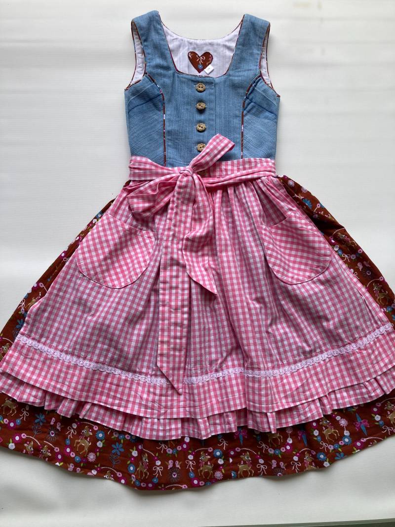 Kinderdirndl Mit Upcycling Elementen, Gr.128, Bestehend Aus Kleid Und Schürze. Getragener Artikel von GudrunRichter