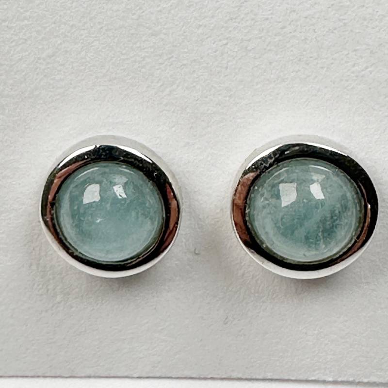 Aquamarin Cabochon Silberstecker Rund von GudrunRothSchmuck