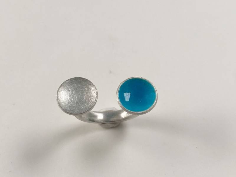 Emallierter Doppelring Aus Silber, Türkis von GudrunRothSchmuck