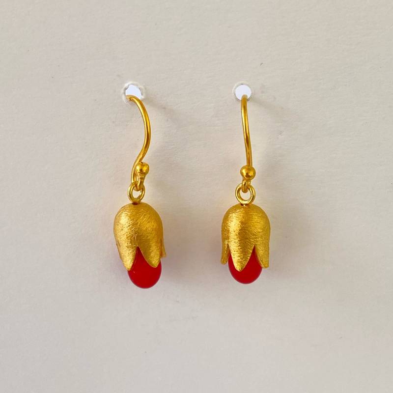 Goldohrring Goldtulpe Und Rotem Stein von GudrunRothSchmuck