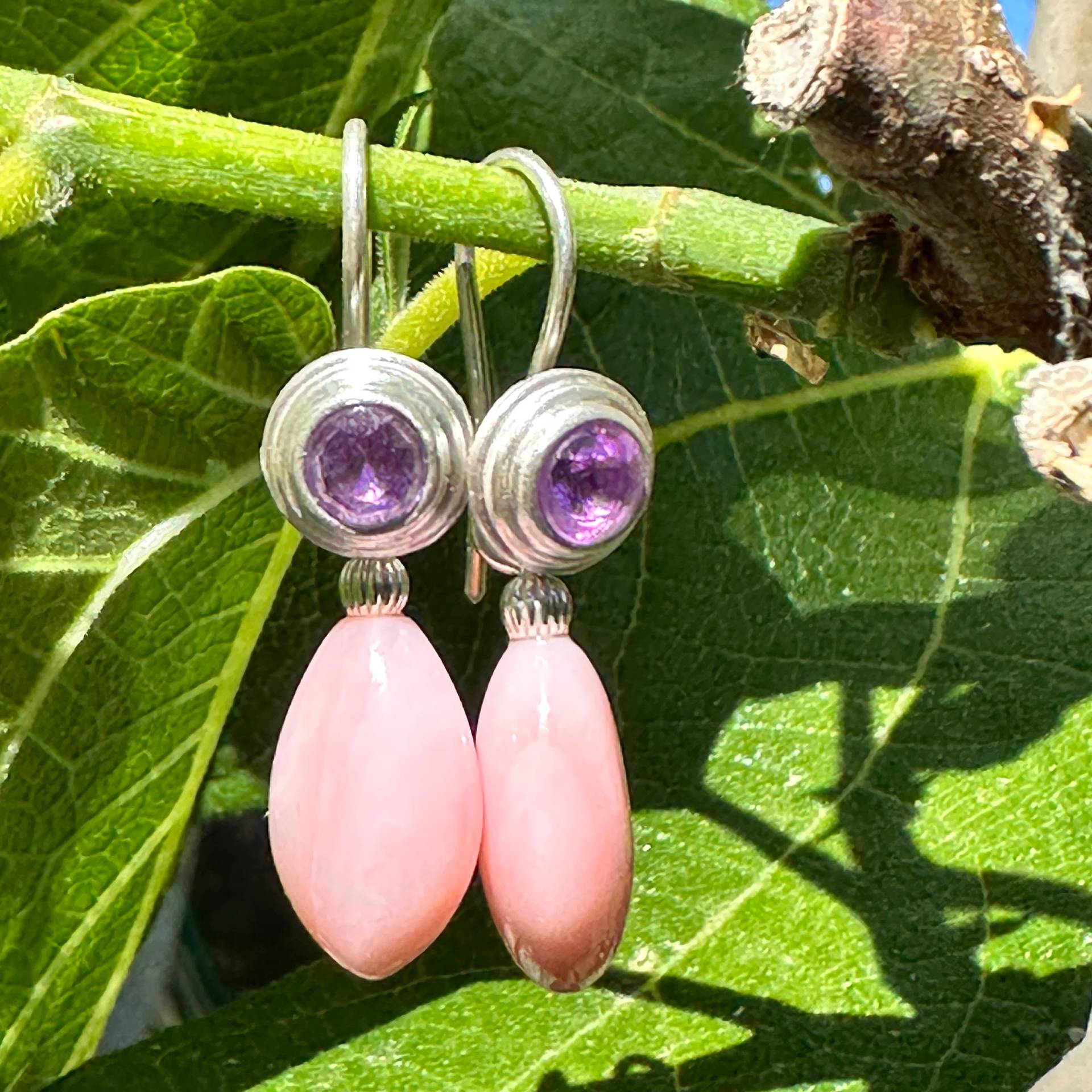 Silberne Wechselohrringe, Amethyst Pink Opal von GudrunRothSchmuck