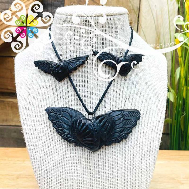 7. Fliegende Herz Set - Schmuck Aus Schwarzem Ton von GuelaguetzaDesigns