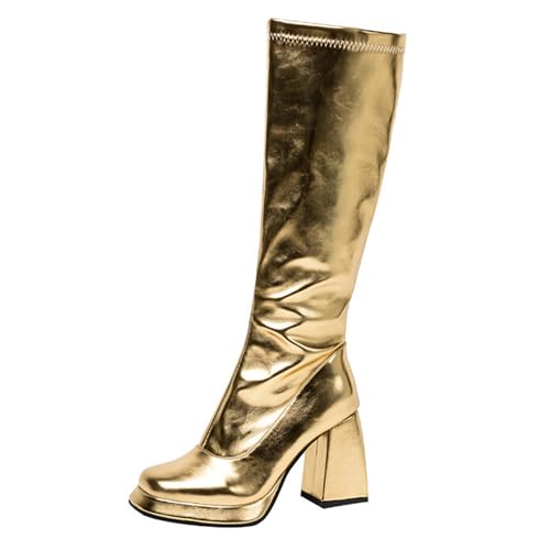 Gueploer Damen Kniehohe Stiefel, Runde Zehen Block Heels Lange Stiefel Für Party, Täglich, Arbeit,Gold,39 EU Gueploer Damen Kniehohe Stiefel, Runde Zehen Block Heels Lange Stiefel Für Party, Täglich, Arbeit,Gold,39 EU von Gueploer