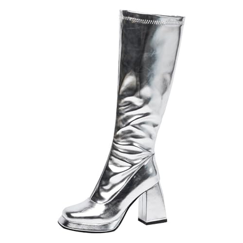 Gueploer Damen Kniehohe Stiefel, Runde Zehen Block Heels Lange Stiefel Für Party, Täglich, Arbeit,Silber,38 EU Gueploer Damen Kniehohe Stiefel, Runde Zehen Block Heels Lange Stiefel Für Party, Täglich, Arbeit,Silber,38 EU von Gueploer