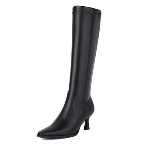 Gueploer Damen Kniestiefel, Quadratische Zehenpartie Stiletto Heels Lässige Lange Stiefel Mit Reißverschluss Hinten Für Das Tägliche Partybankett,Schwarz,41 EU von Gueploer