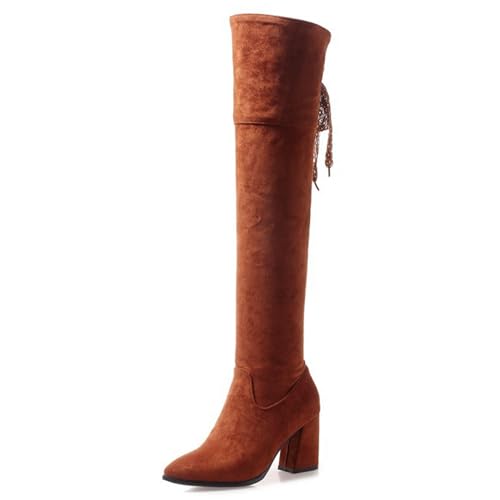 Gueploer Damen Oberschenkel Stiefel, Spitze Klobige Absätze Wildleder Über Dem Knie Stiefel Für Party, Täglich,Braun,45 EU Gueploer Damen Oberschenkel Stiefel, Spitze Klobige Absätze Wildleder Über Dem Knie Stiefel Für Party, Täglich,Braun,45 EU von Gueploer