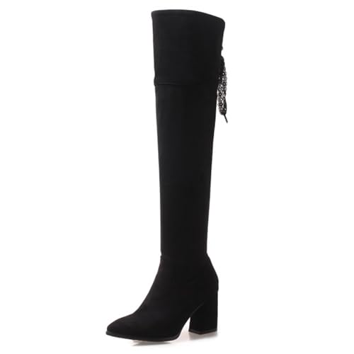 Gueploer Damen Oberschenkel Stiefel, Spitze Klobige Absätze Wildleder Über Dem Knie Stiefel Für Party, Täglich,Schwarz,38 EU Gueploer Damen Oberschenkel Stiefel, Spitze Klobige Absätze Wildleder Über Dem Knie Stiefel Für Party, Täglich,Schwarz,38 EU von Gueploer