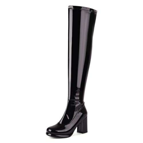 Gueploer Damen Overknee Stiefel, Chunky Heels Seitlicher Reißverschluss Hohe Oberschenkel Stiefel Für Party, Täglich,Schwarz,40 EU von Gueploer
