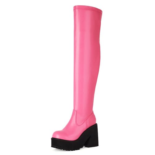 Gueploer Damen Overknee Stiefel, Runde Zehe Chunky Heel Plateau Slim High Thigh Stiefel Für Party, Täglich,Rosa,33 EU Gueploer Damen Overknee Stiefel, Runde Zehe Chunky Heel Plateau Slim High Thigh Stiefel Für Party, Täglich,Rosa,33 EU von Gueploer