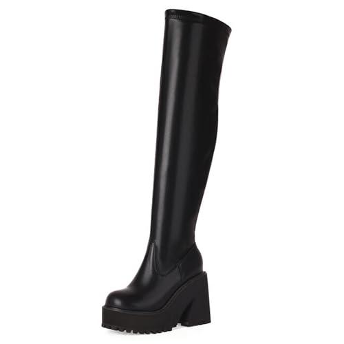Gueploer Damen Overknee Stiefel, Runde Zehe Chunky Heel Plateau Slim High Thigh Stiefel Für Party, Täglich,Schwarz,39 EU Gueploer Damen Overknee Stiefel, Runde Zehe Chunky Heel Plateau Slim High Thigh Stiefel Für Party, Täglich,Schwarz,39 EU von Gueploer