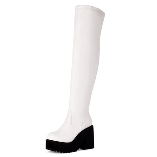Gueploer Damen Overknee Stiefel, Runde Zehe Chunky Heel Plateau Slim High Thigh Stiefel Für Party, Täglich,Weiß,39 EU Gueploer Damen Overknee Stiefel, Runde Zehe Chunky Heel Plateau Slim High Thigh Stiefel Für Party, Täglich,Weiß,39 EU von Gueploer