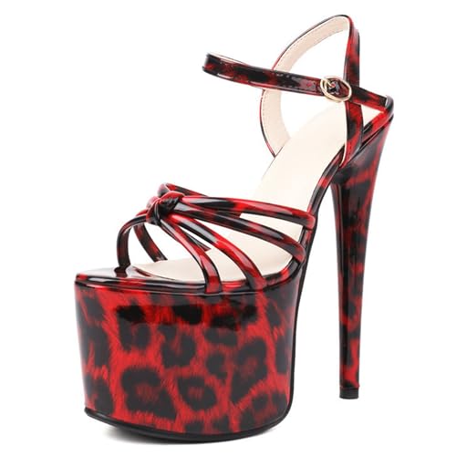 Gueploer Damen Sandalen, Stiletto Plateau Sommer High Heels Runde Offene Slingbacks Partyschuhe Mit Knöchelschnalle,Rot,43 EU Gueploer Damen Sandalen, Stiletto Plateau Sommer High Heels Runde Offene Slingbacks Partyschuhe Mit Knöchelschnalle,Rot,43 EU von Gueploer