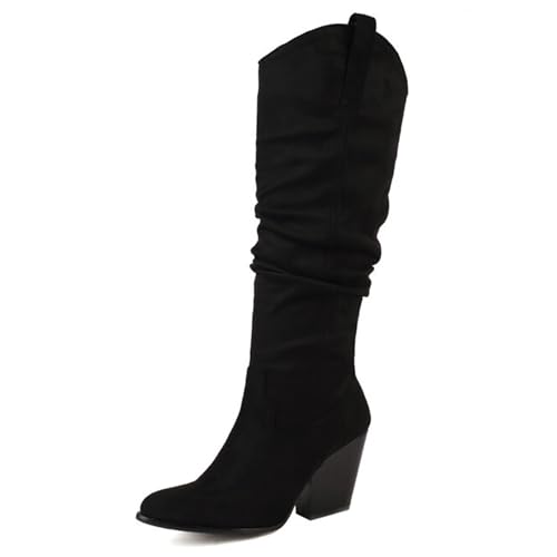 Gueploer Damen unter dem Knie Lange Stiefel, Spitze Chunky Heels Hohe Stiefel für Party, Alltag,2#,42 EU von Gueploer