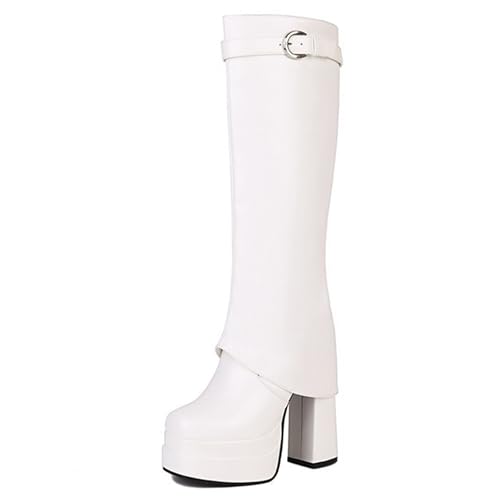 Gueploer Frauen Hohe Stiefel, 14Cm Chunky Heel Platform Long Knee Stiefel Für Party, Täglich, Arbeit,Weiß,41 EU Gueploer Frauen Hohe Stiefel, 14Cm Chunky Heel Platform Long Knee Stiefel Für Party, Täglich, Arbeit,Weiß,41 EU von Gueploer