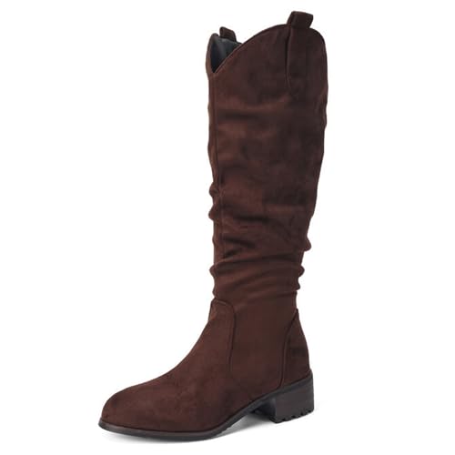 Gueploer Frauen Hohe Stiefel, Runde Zehe Block Heels Stretch Wildleder Lange Stiefel Für Herbst Winter Alltag,1#,41 EU von Gueploer