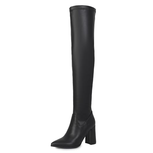 Gueploer Over The Knee Stiefel, Klassische Frauen Pointed Chunky Heel High Thigh Stiefel Für Den Alltag, Party,Schwarz,40 EU von Gueploer