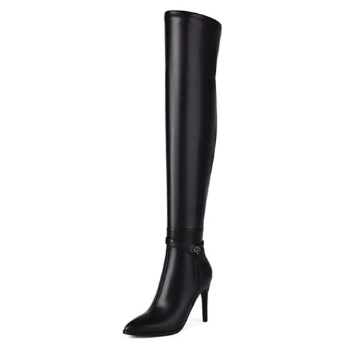 Gueploer Over The Knee Stiefel, Spitze dünne Absätze Frauen Schwarze oberschenkelhohe Stiefel für Party, Alltag,Black1,41 EU von Gueploer