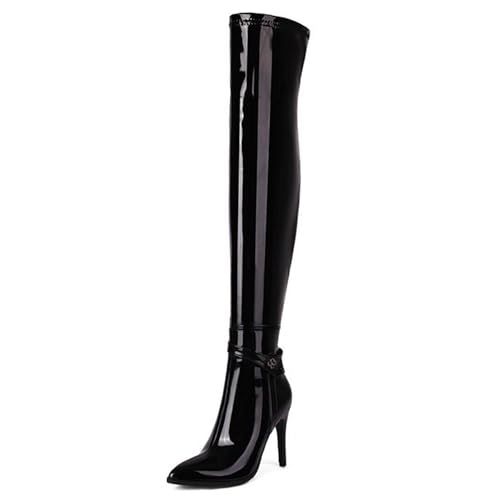 Gueploer Over The Knee Stiefel, Spitze dünne Absätze Frauen Schwarze oberschenkelhohe Stiefel für Party, Alltag,Black2,42 EU von Gueploer