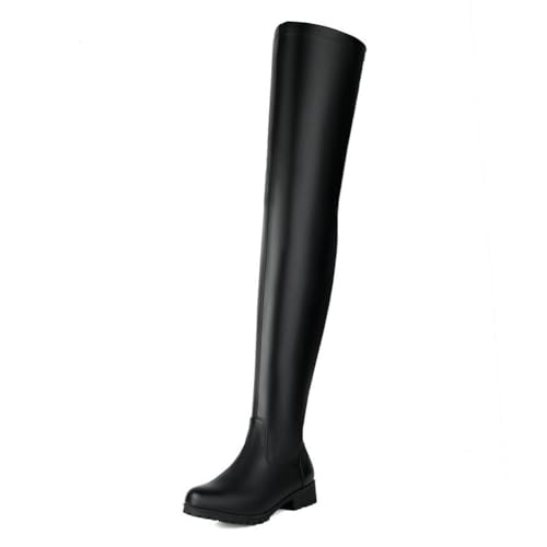 Gueploer Overknee Stiefel, Damen Mit Niedrigen Blockabsätzen Stretch High Thigh Stiefel Mit Seitlichem Reißverschluss Für Party, Täglich,Schwarz,40 EU von Gueploer